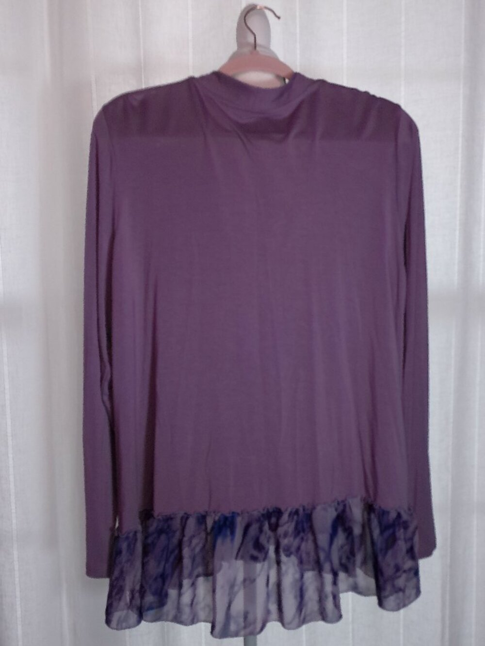 LOGO by Lori Goldstein Long Sleeve Open Front Mauvey Purple w/Ruffle Tunic L - Picture 3 of 9
